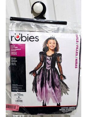 Gothic Queen Costume Girls 6 Halloween Witch Vampire Bats Dark Princess Tiara
